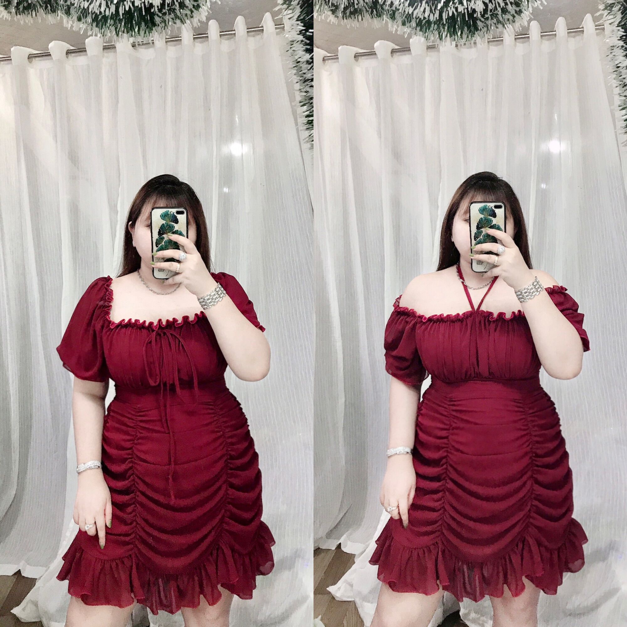 [Bigsize 65-90kg] Đầm voan phom nhún