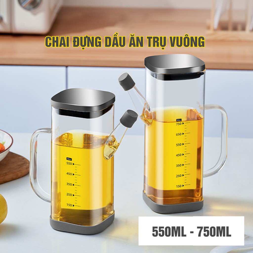 Bình đựng dầu ăn, nước mắm thủy tinh trong suốt chịu nhiệt chia vạch dung tích 550ml-750ml