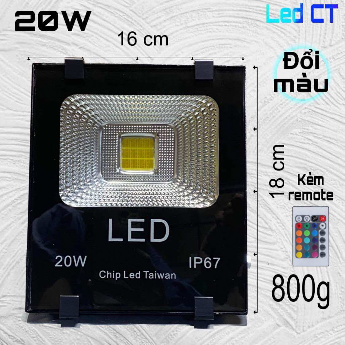 Đèn pha led 20W Thân Nhôm (Trắng, Vàng, Xanh lá, Xanh dương, Đỏ, Đổi màu)