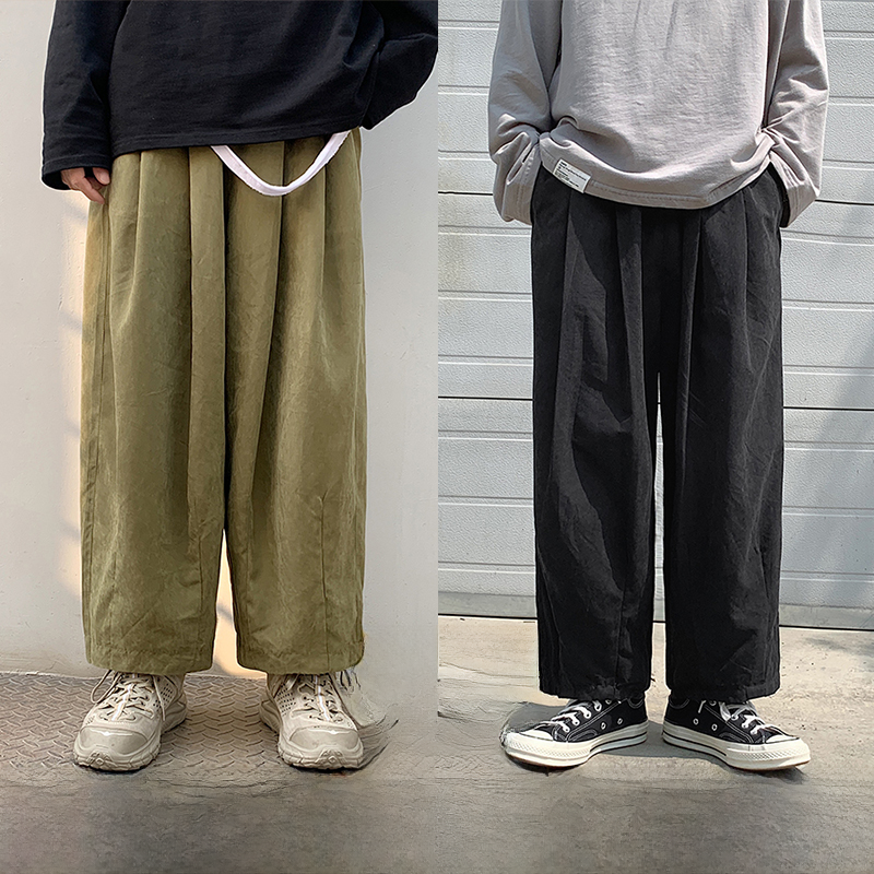 Vintage Nam Quần Ống Rộng Thiết Kế Chân Thẳng Chống Nhăn Cotton Pha Chất Liệu Giữa Eo Phong Cách Hip Hop In Hình Retro