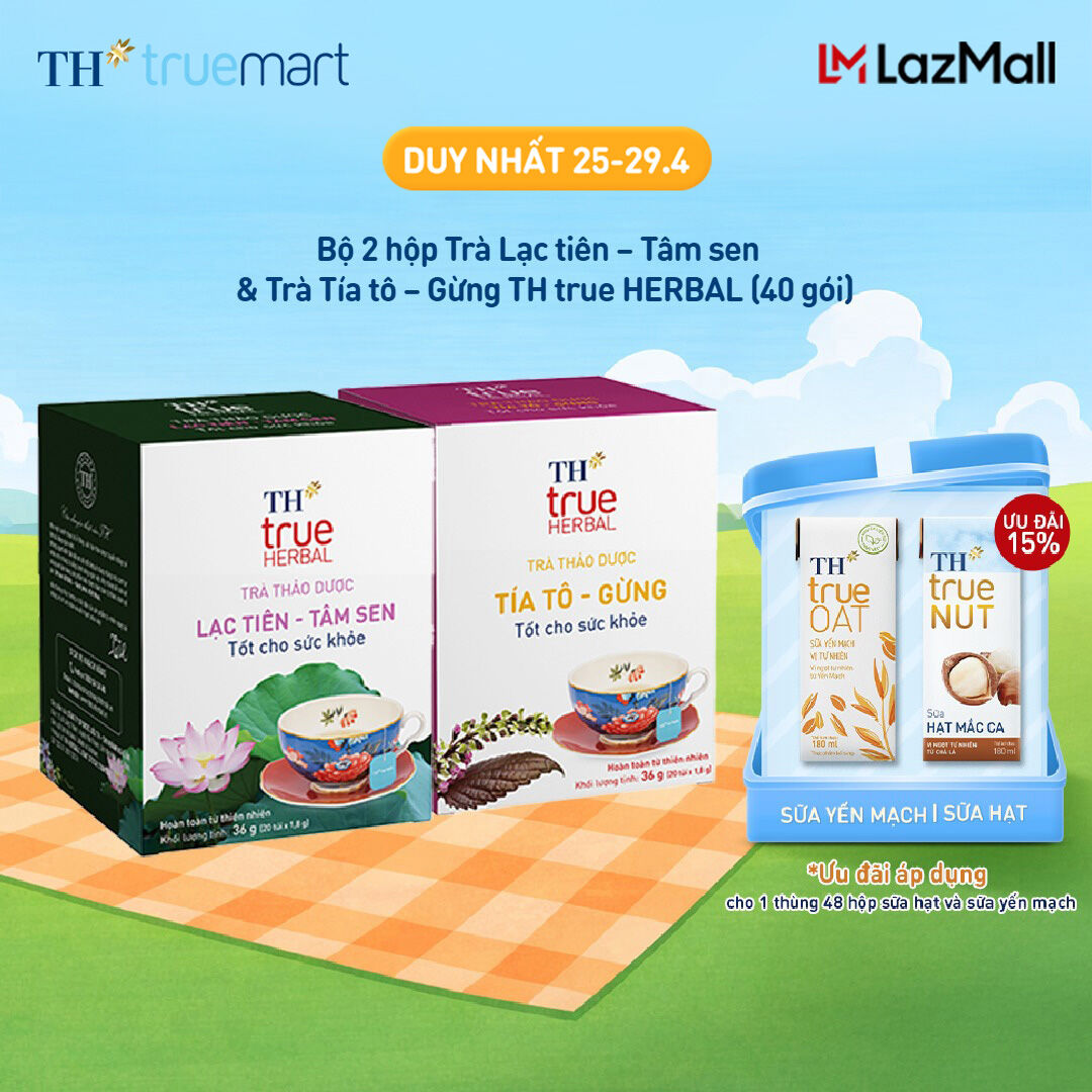 Bộ 2 hộp thảo dược TH true HERBAL Lạc tiên – Tâm sen  Trà Tía tô – Gừng TH True Herbal (40 gói)