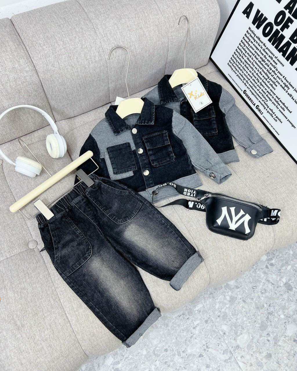 A5-Set bộ jean sơ mi dài bé trai 9-26kg