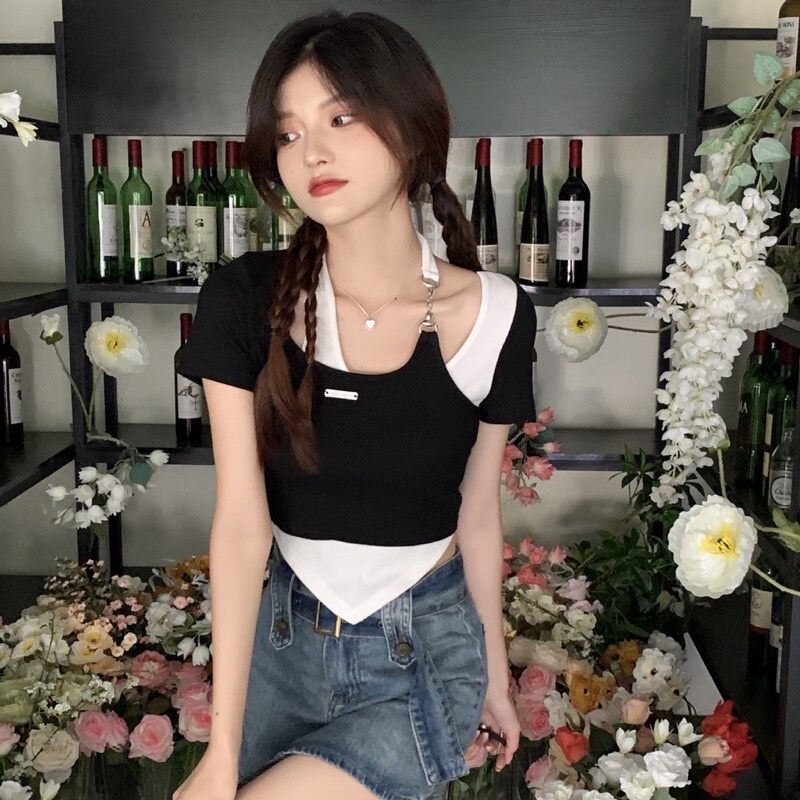 Áo kiểu yếm phối móc ở cổ vạt nhọn siêu xinh tina2