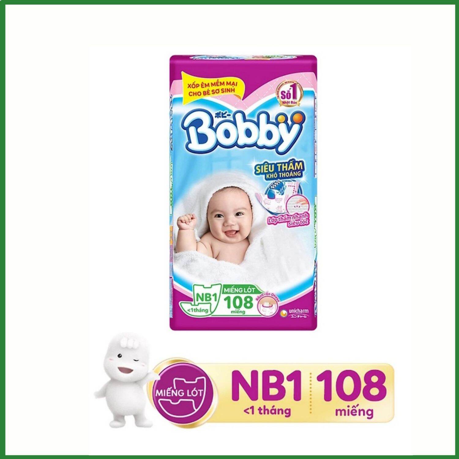 [Mã Giảm Giá 30k] Miếng Lót Siêu Thấm Bobby Newborn 1 - 108 Miếng (NB1, Dưới 5kg, 108Miếng)