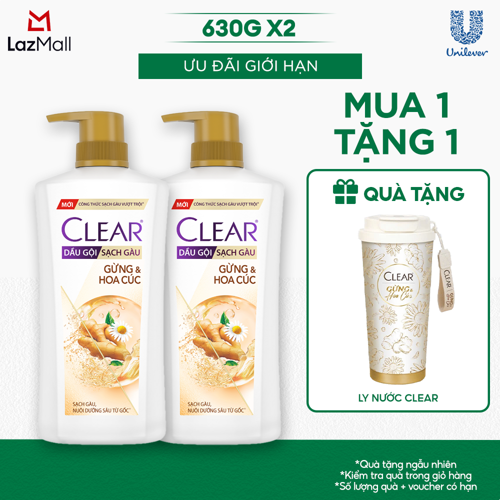 COMBO 2 DẦU GỘI CLEAR GỪNG & HOA CÚC VÀ 9 THẢO DƯỢC CỔ TRUYỀN 630G x2
