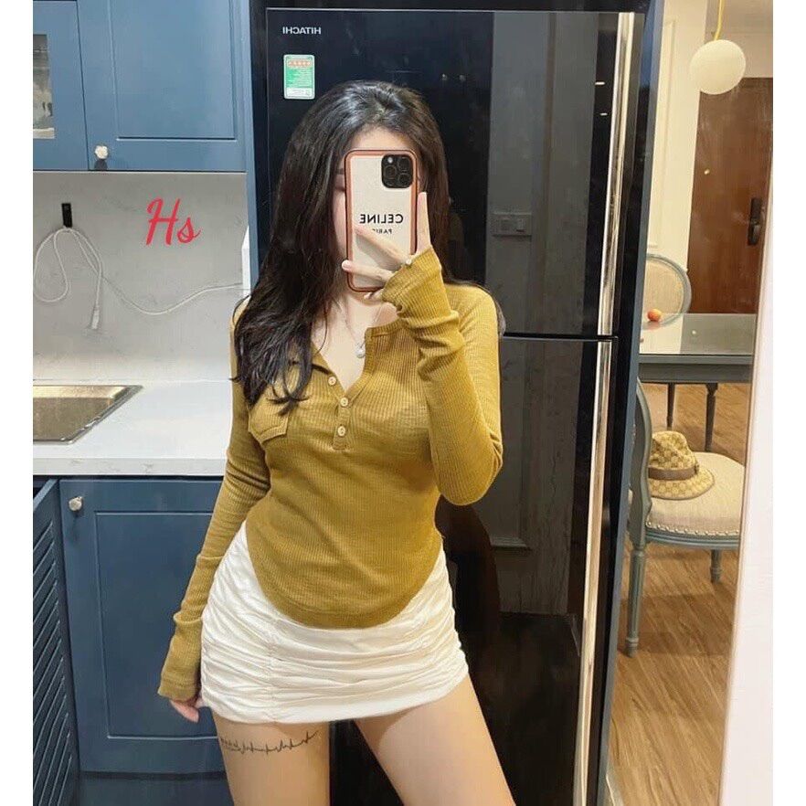 [[NB290]] ÁO KIỂU THUN GÂN PHỐI NÚT BOONG STORE