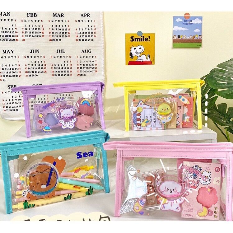 Bóp bút trong suốt to dễ thương đựng vừa máy tính đồ mỹ phẩm tiện dụng CHIPCHIPGIADUNG Hộp bút Túi đựng mỹ phẩm trong suốt Bop but tui hop but trong suot co lon dung duoc my phẩm Chipchipgiadung