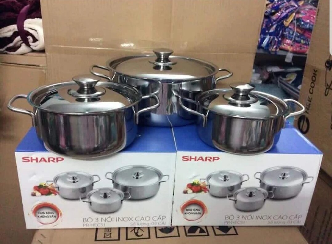 BỘ NỒI INOX - DÙNG ĐƯỢC BẾP TỪ - HÀNG KM CỦA SHARP