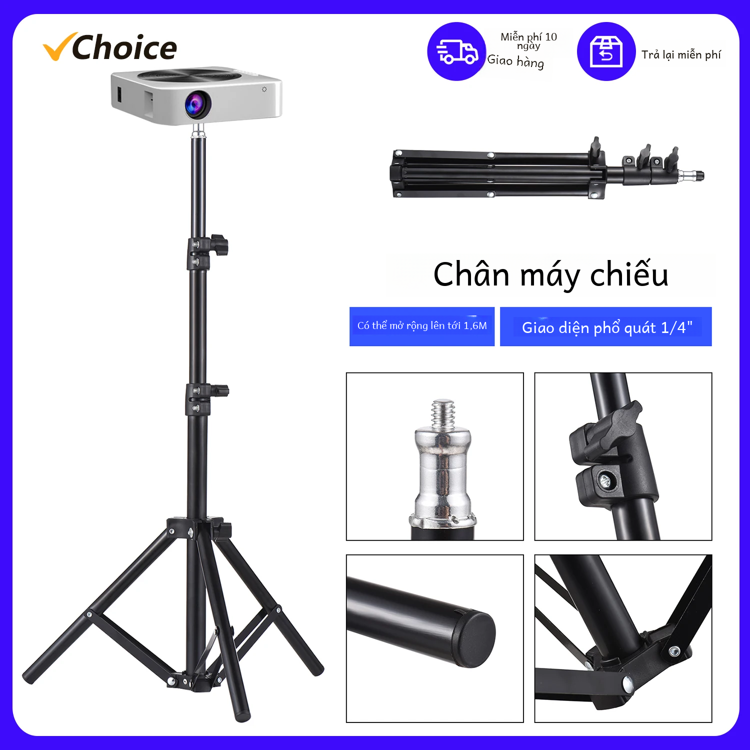 Dodocool Đa Năng Hợp Kim Nhôm Máy Chiếu Chân Đế Tripod Co Giãn Chân Đế Có Thể Điều Chỉnh Chiều Cao G