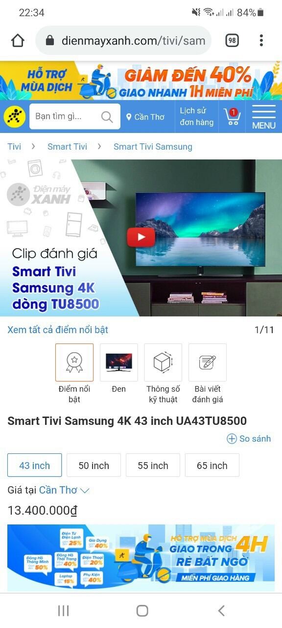 Tivi Samsung 43 inch màn hình 4K mới bảo hành 2 năm