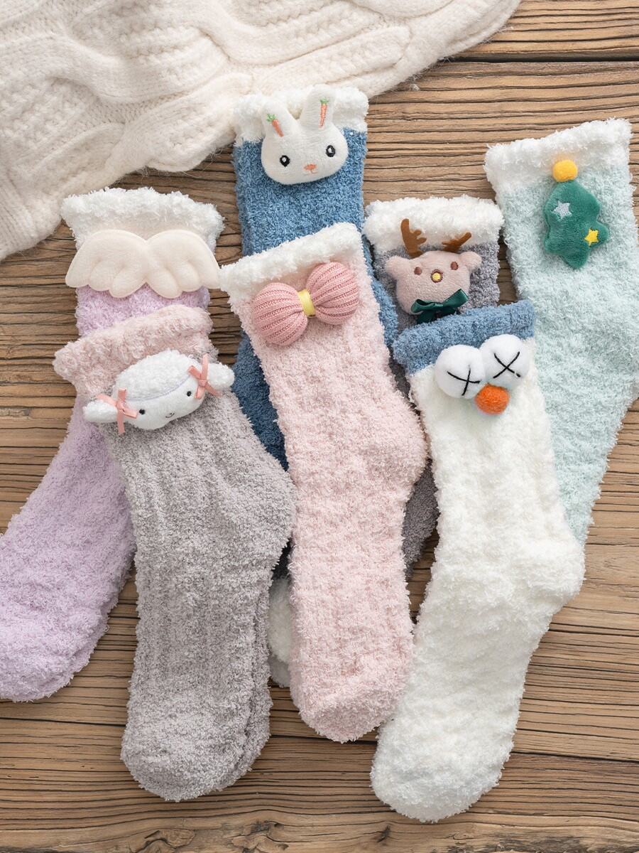 Bảng giá 珊瑚绒袜子女秋冬季产后家居地板睡眠加绒加厚保暖毛绒可爱月子袜