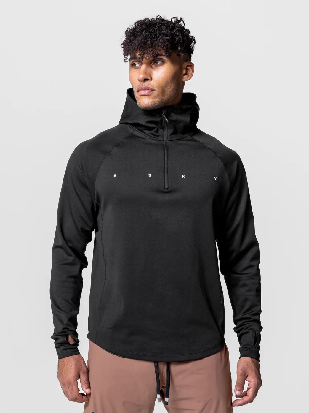 Áo Hoodie Liền Mũ Cổ Cao Thu Đông Áo Khoác Tập Gym Cotton Không Khí Màu Trơn Khóa Kéo Nửa Asrv Cho Nam Trang Phục Thể Thao Chạy Bộ Ngoài Trời