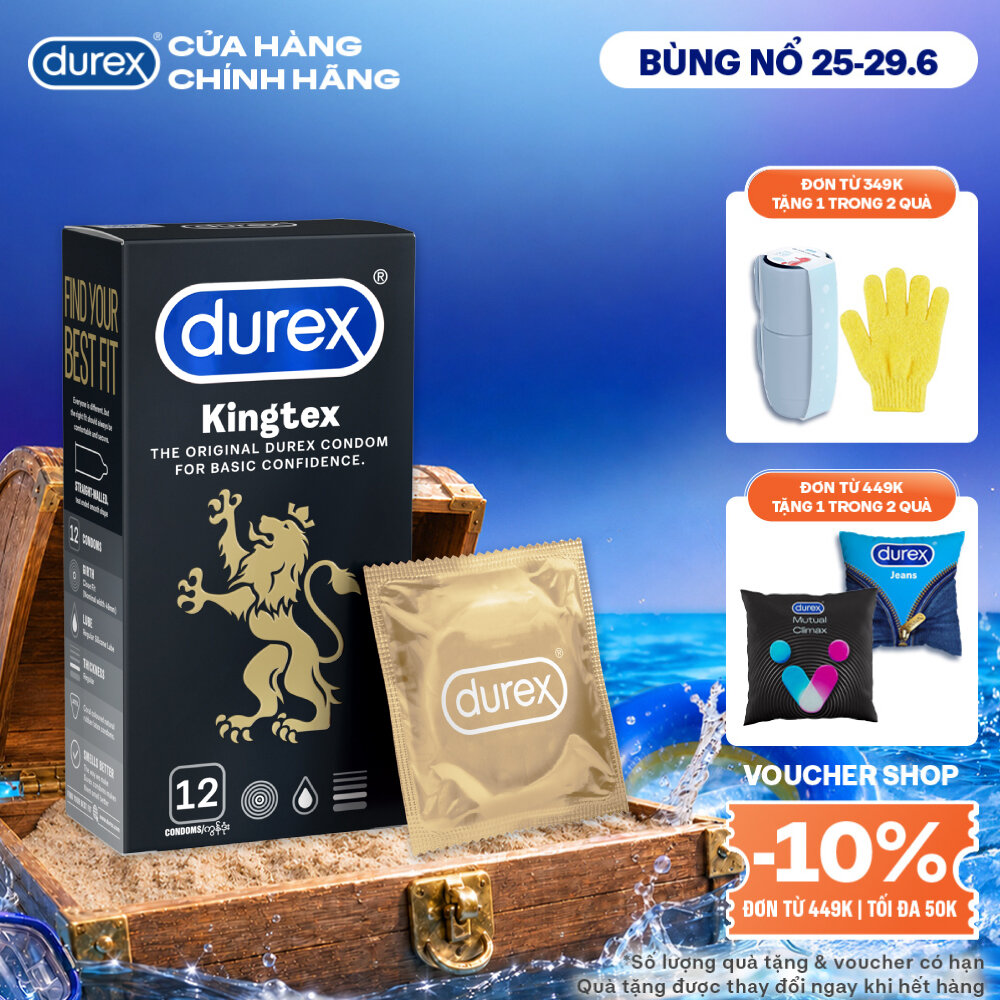 Bao cao su Durex Kingtex ôm sát, bôi trơn, size 49mm, hộp 12 bao