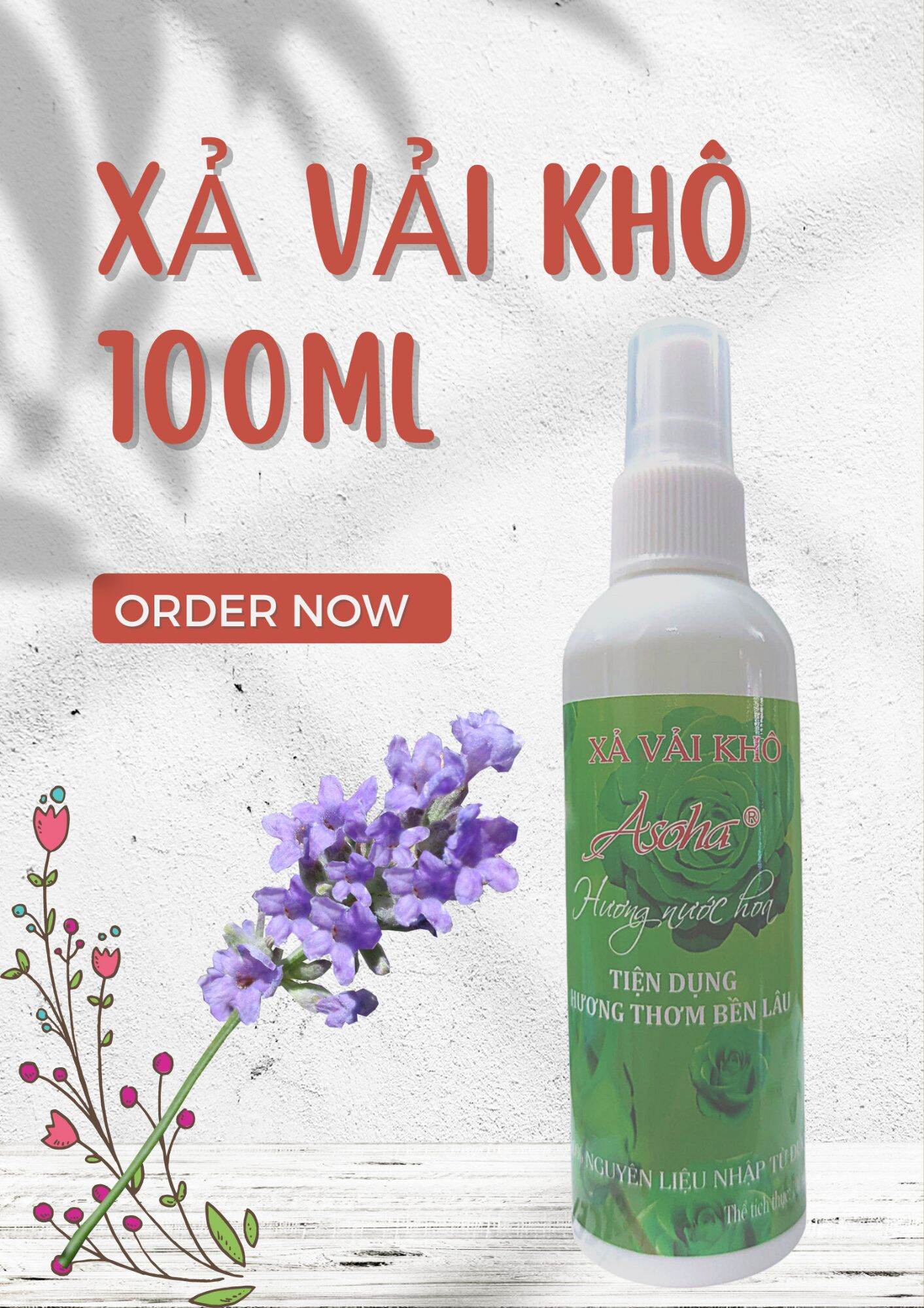 Xả Vải Khô, Xịt Thơm Quần Áo Asoha 100ml