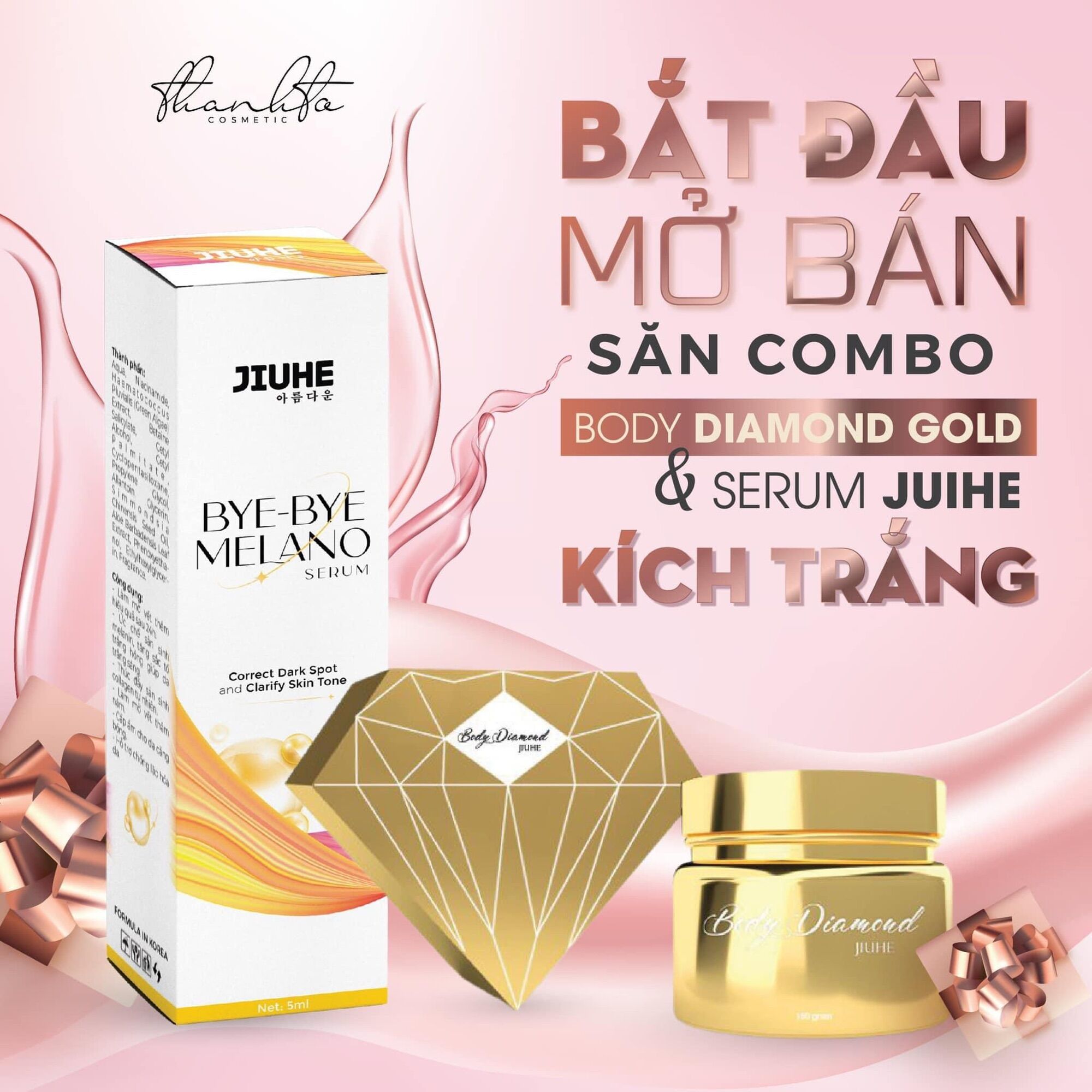 Combo 2 sp kem body jiuhe diamond kim cương thanh tô và serum jiuhe bye bye melano