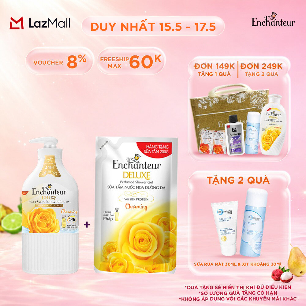 Sữa tắm Enchanteur Charming/ Sensation chai 900g + Tặng túi sữa tắm 450g