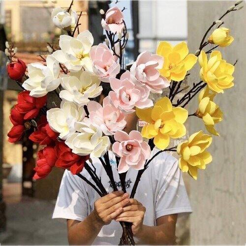 Cành Hoa Mộc Lan 4 Bông Lụa Trang Trí