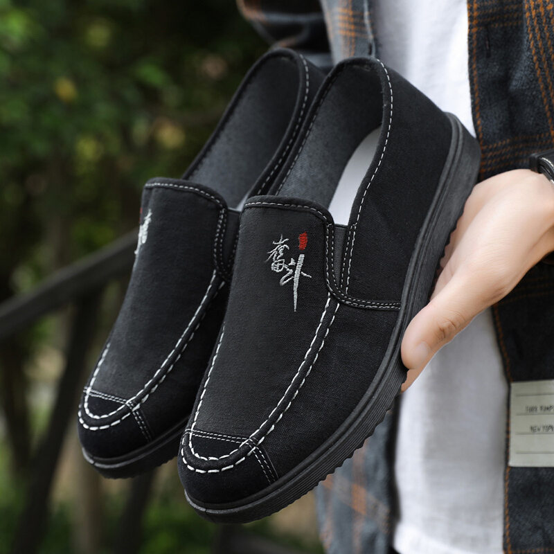 Giày vải bắc kinh cổ giày nam giày vải bố cổ thấp xuân thu giày vải làm việc chống trượt lười người lười thường ngày nam