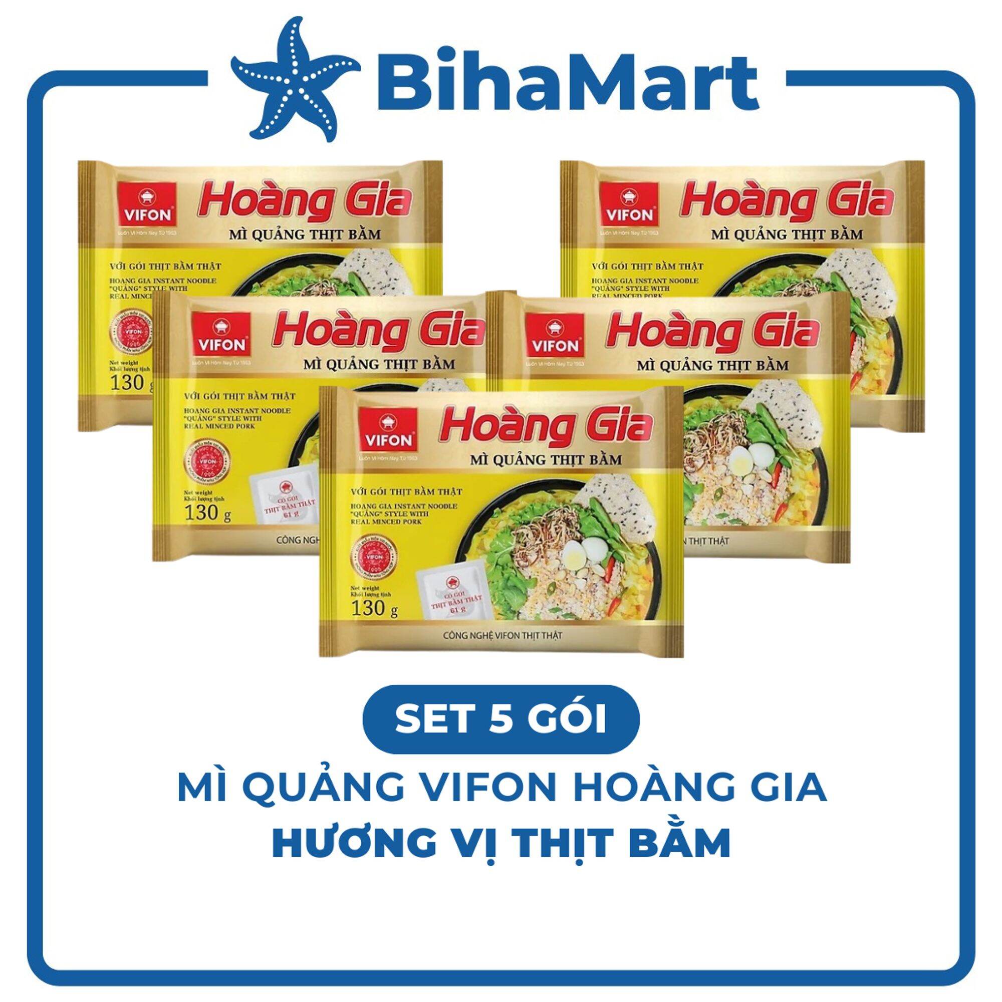 [SET 5 GÓI] - VIFON - Mì Hoàng Gia vị Mì Quảng Thịt Bằm (có thịt thật) (130g/gói) - Mì quảng gói Vif
