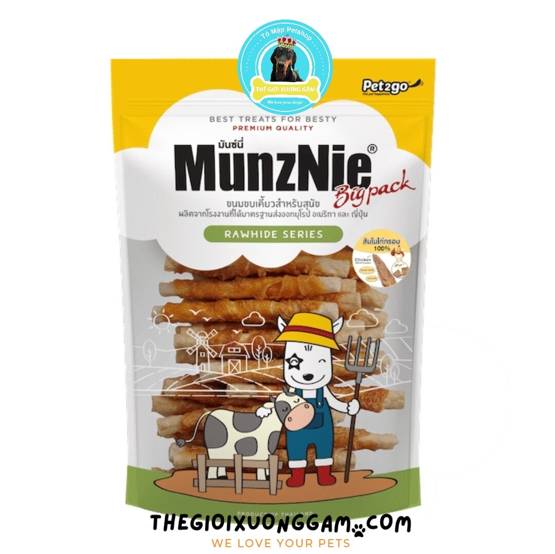 MUNZNIE XƯƠNG GẶM LÕI DA BÒ XỐP BỌC KHÔ GÀ GIÒN