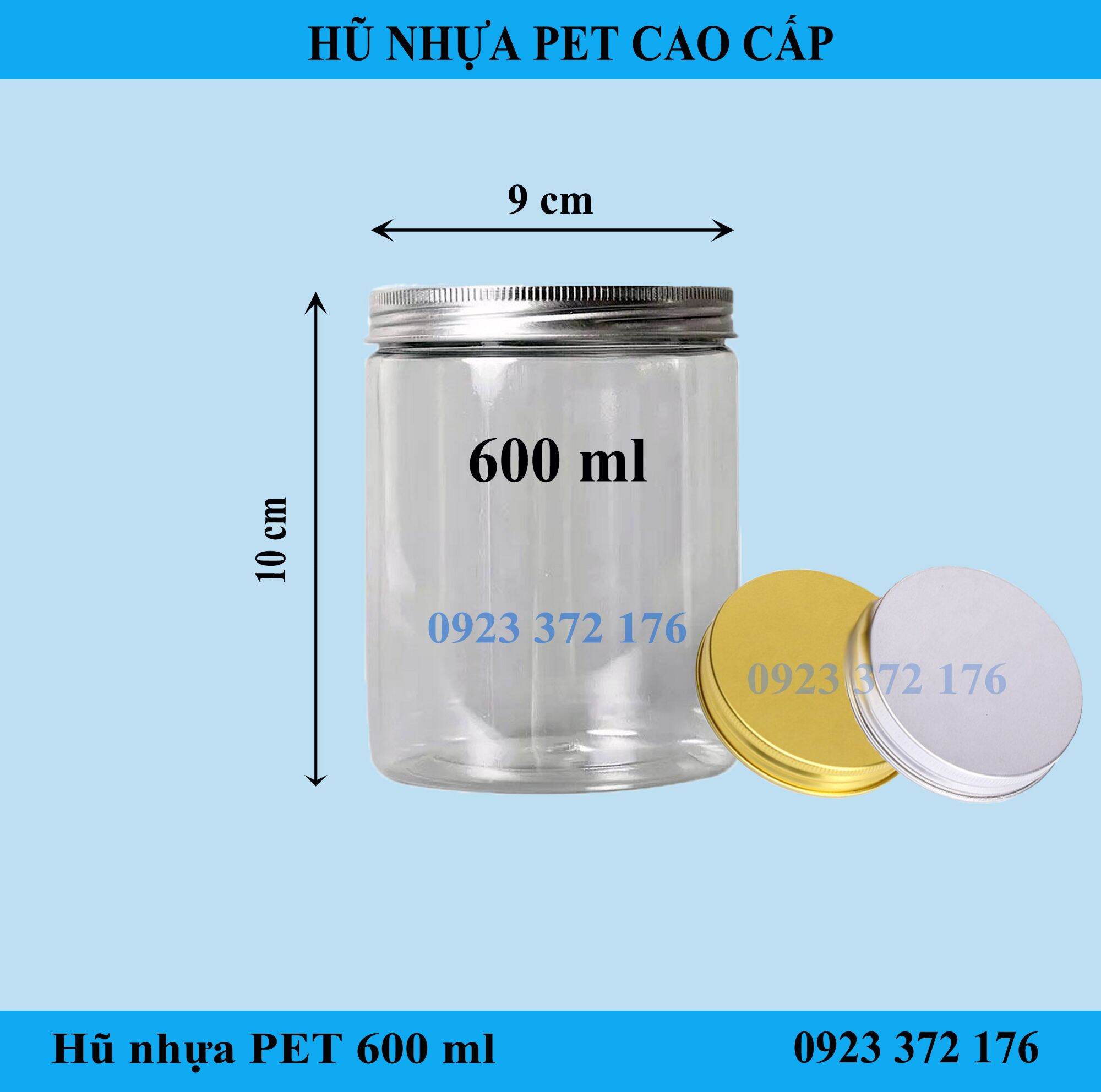 Combo 10 hũ nhựa PET 600ml nắp nhôm cao cấp