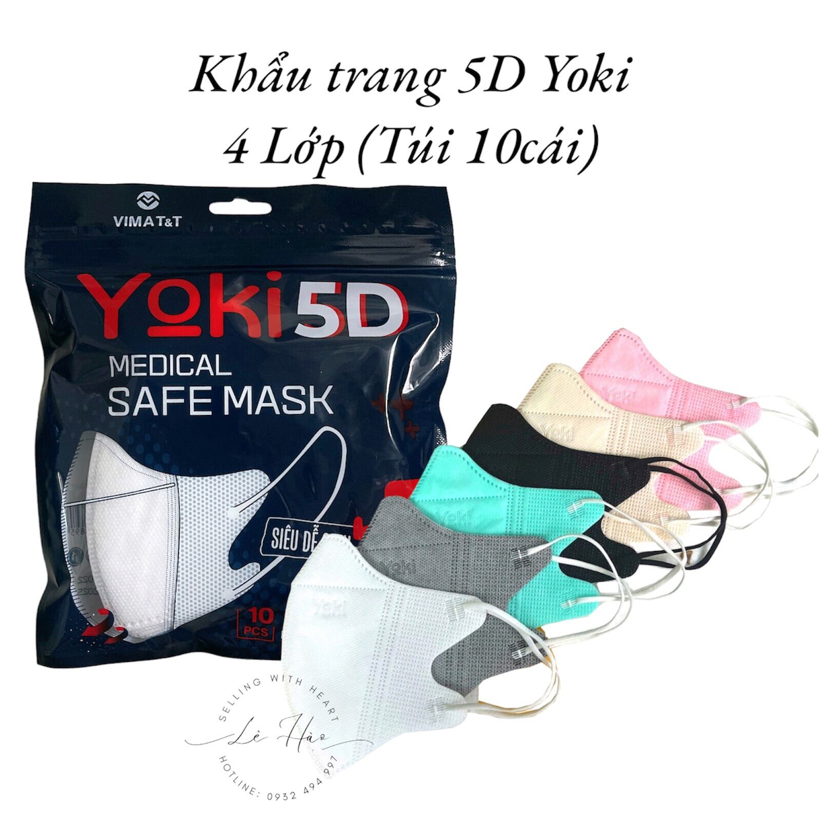 Khẩu Trang 5D Yoki 4Lớp kháng khuẩn quai chun co dãn ,hàng chính hãng ,phong cách HQ