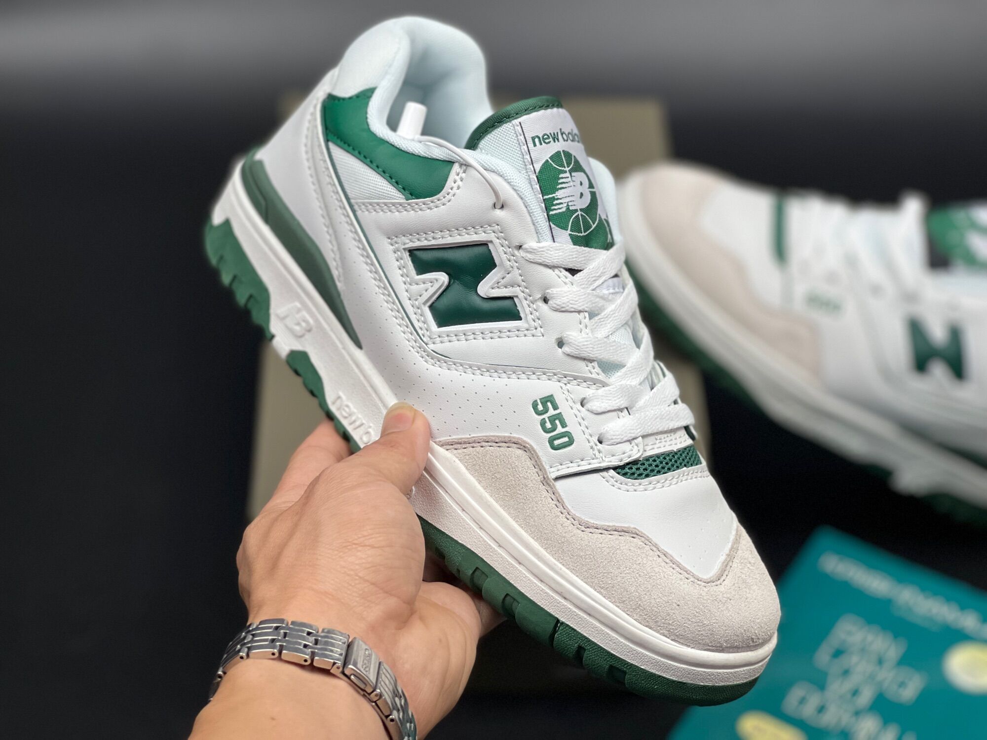 Giày thể thao/ Sneaker NB550 xanh lá (Full box + tặng kèm dây giày)