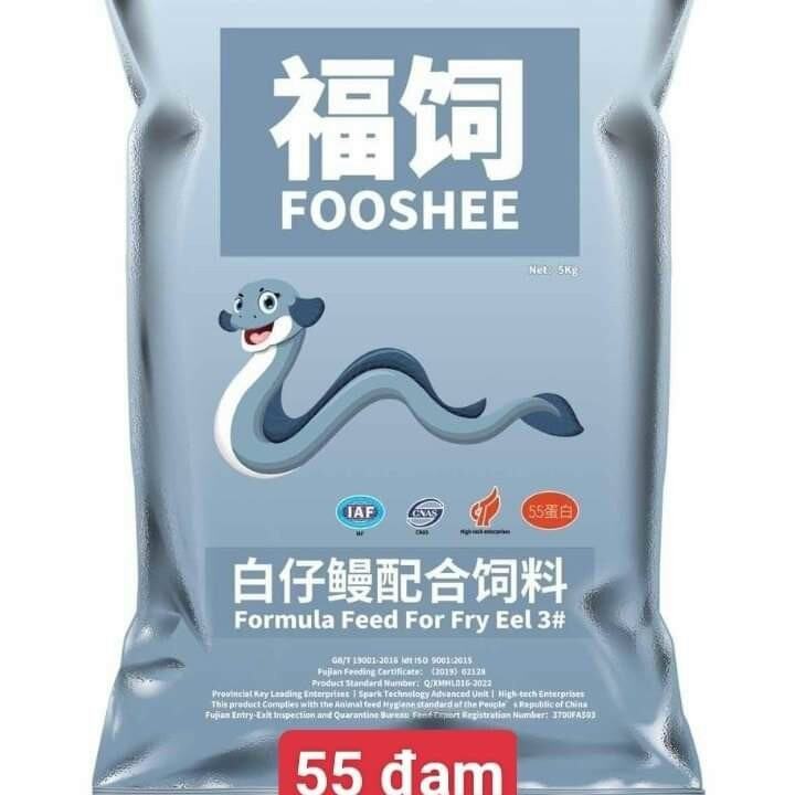 [Hàng có sẵn] Cám Cá Chình FOOSHEE 55 đạm túi 5kg - Thức ăn cao cấp cho cá chình, lươn, cá chạch,...