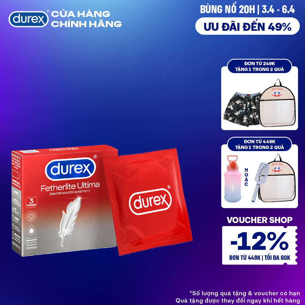 Bao cao su Durex Fetherlite Ultima siêu mỏng, size 52mm, 3 bao/hộp