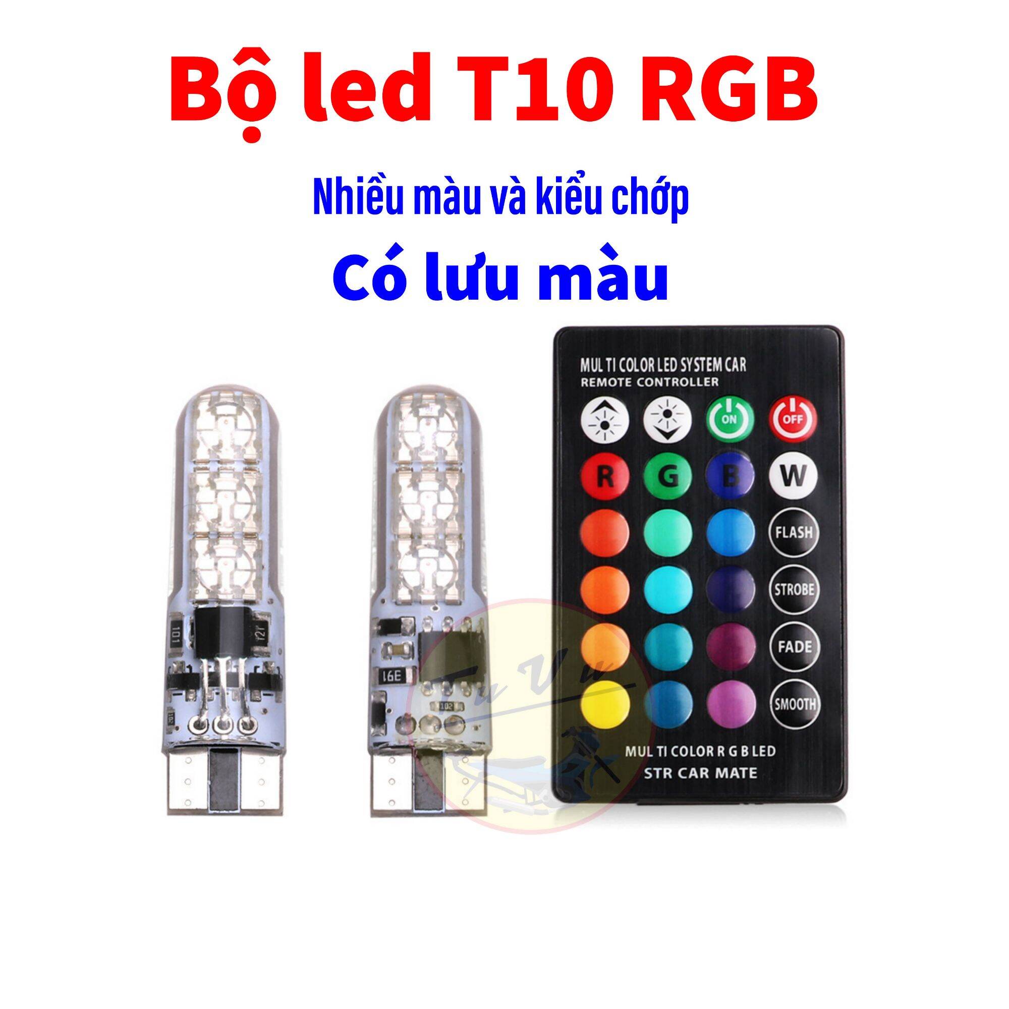 Đèn led T10 RGB chỉnh nhiều màu và chế độ có lưu màu