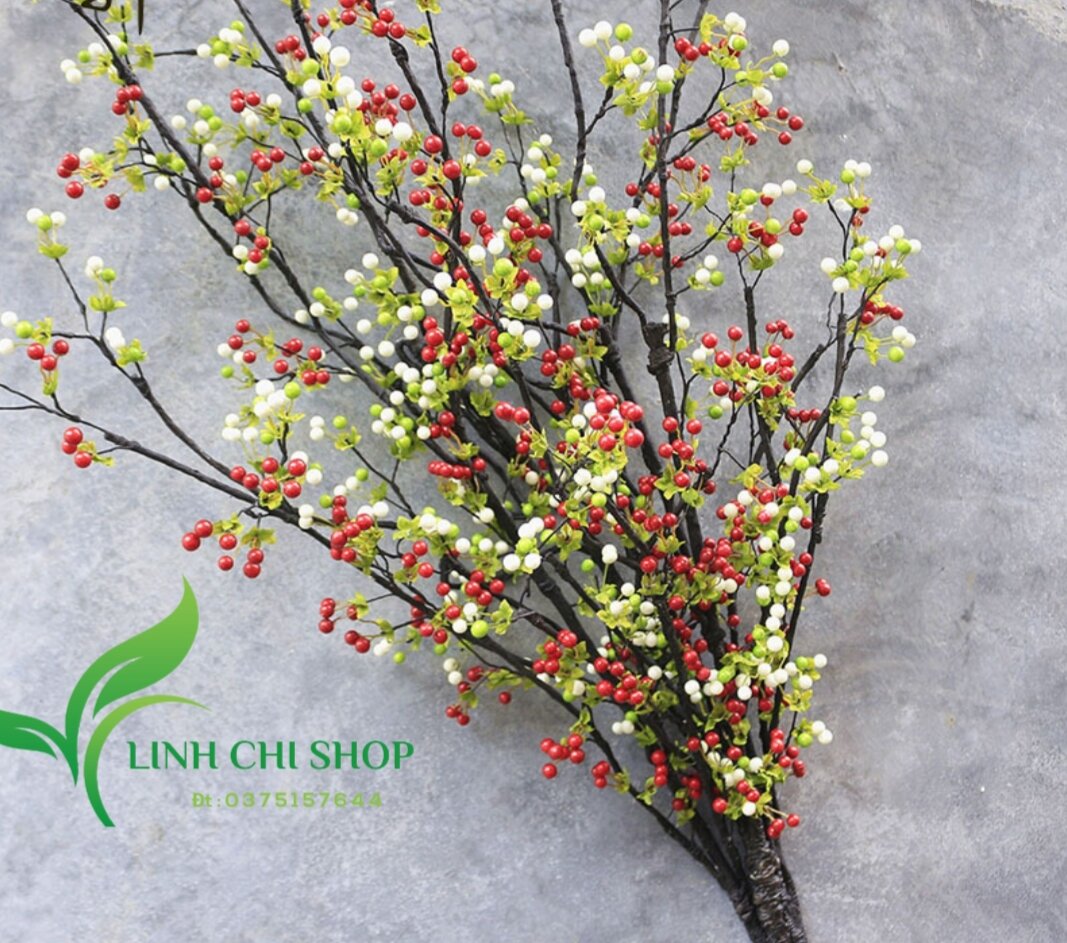 Hoa lụa trang trí_ Cành chery cổ cao cấp