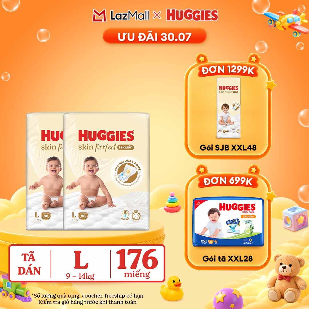 [30.7 QUÀ TẶNG ĐH 699K]  Combo 2 Tã quần Huggies Skin Perfect L size Mega Jumbo 88 miếng