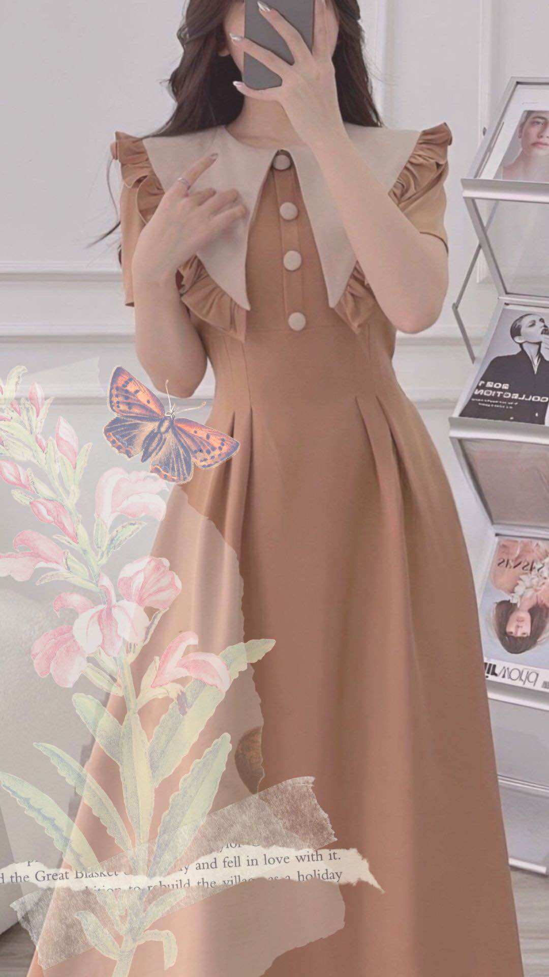Set đầm Nâu Vintage - có đủ size Mẹ & Bé