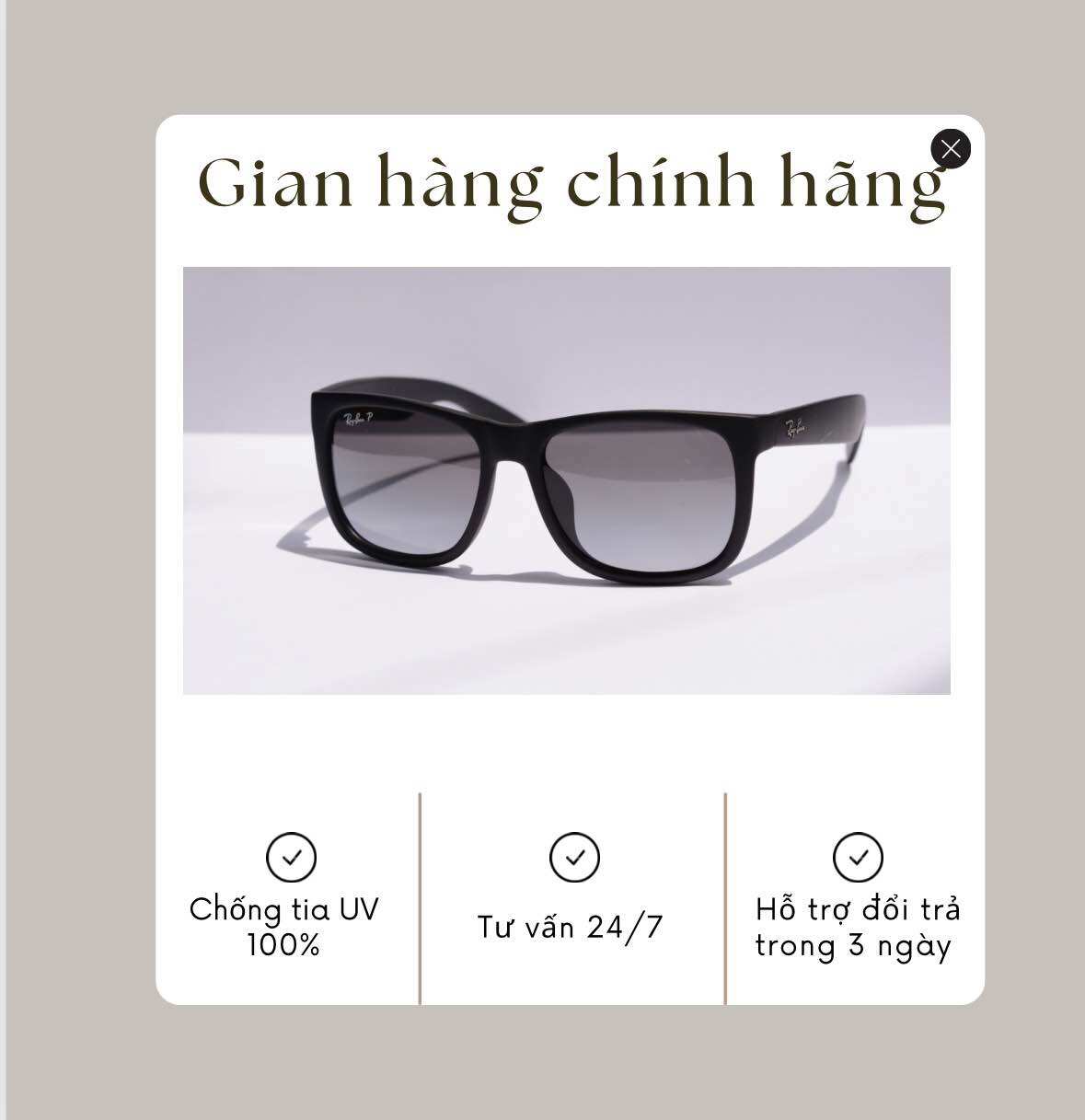 Cam kết chính hãng kính ray ban unisex justin rb4165f 622/t3