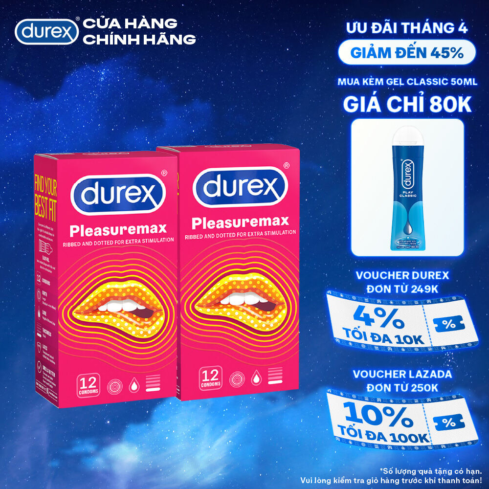 Bộ 2 hộp bao cao su Durex Pleasuremax gân gai, size 56mm, 12 bao/hộp