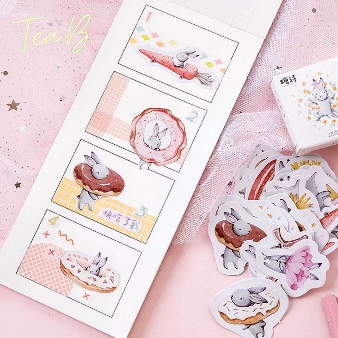 Set 45 Sticker (Miếng dán) trang trí hình thỏ Kawaii (Tea.B_ST26)