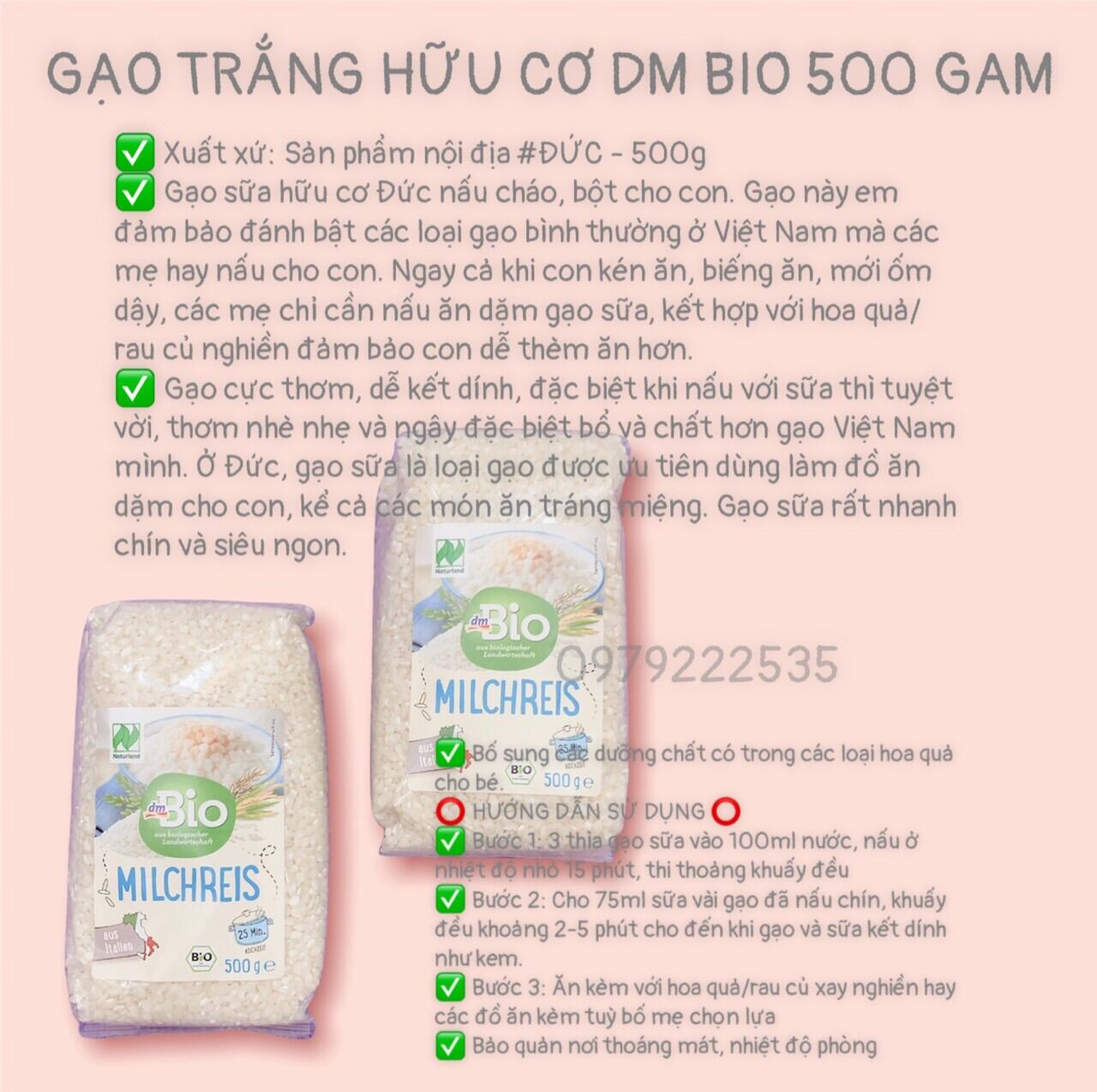 Gạo sữa hữu cơ dm bio đức 500g