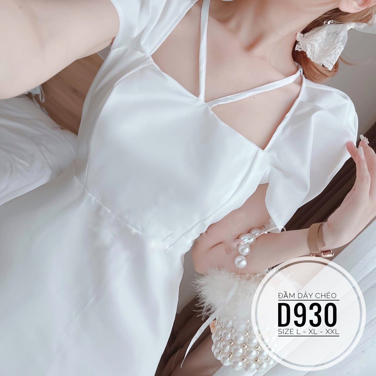 60-90kg Bigsize ĐẦM CỔ VUÔNG DÂY CHÉO D930