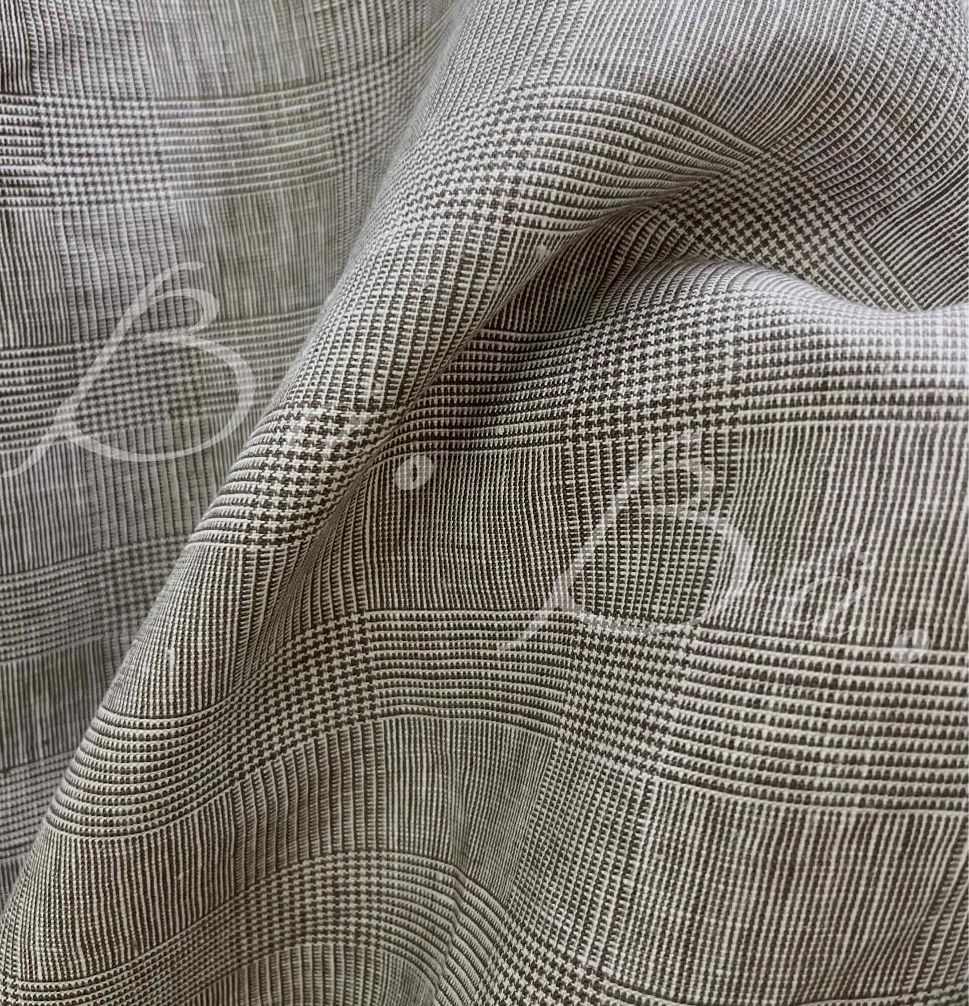 Vải linen bố tưng nâu rêu dệt ô mềm rũ khổ 1m50