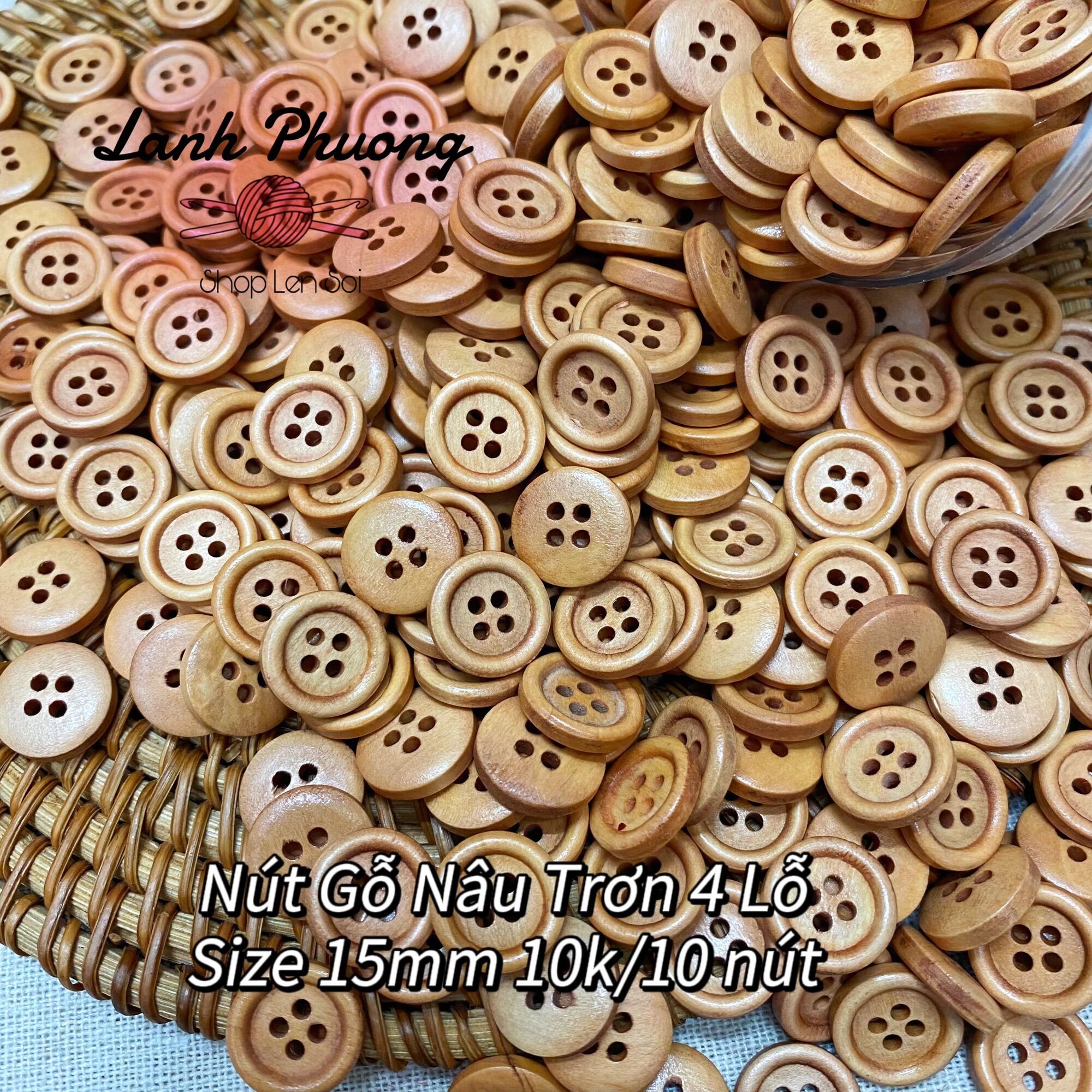 Nút Gỗ Nâu Trơn 4 Lỗ (set 10 cái)