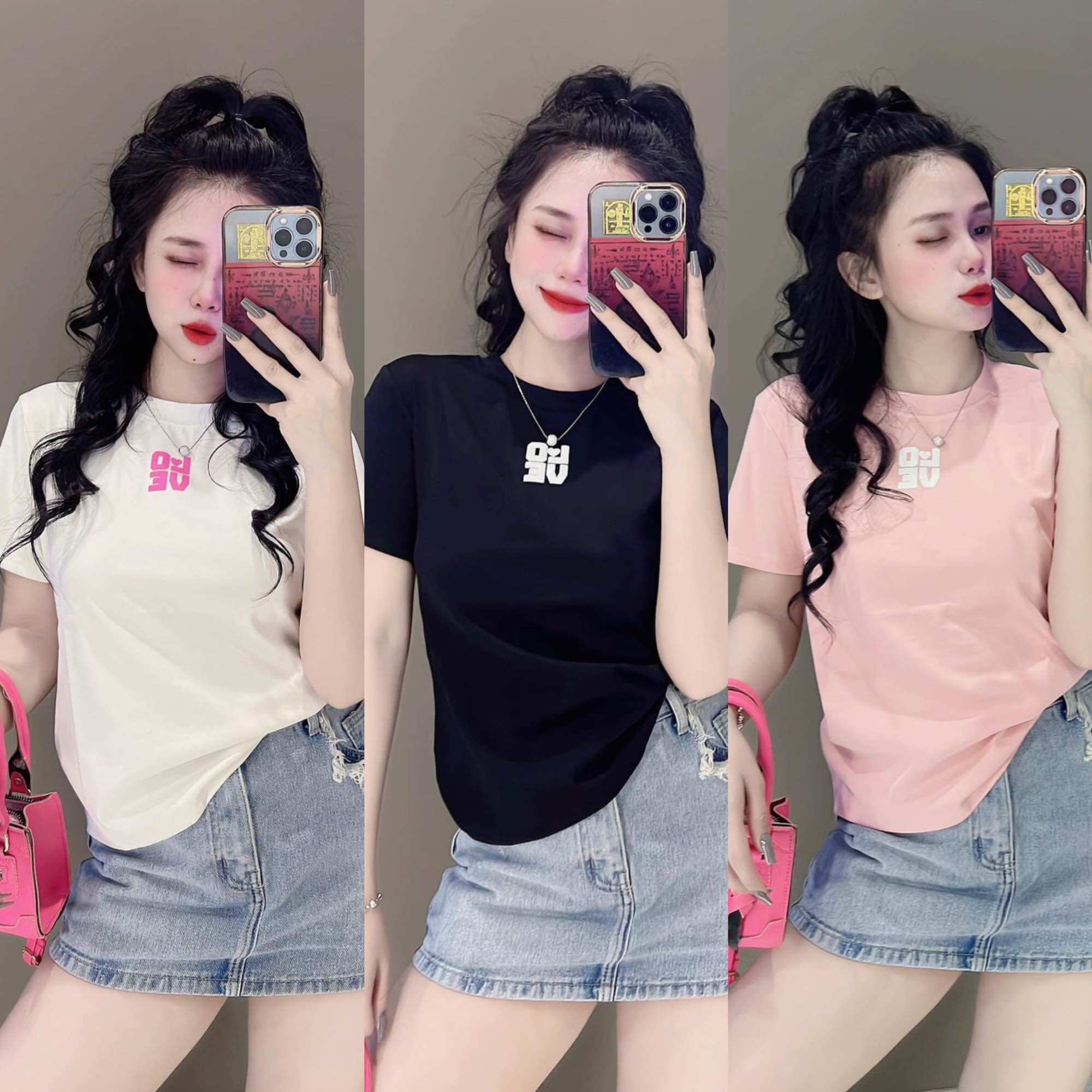 Áo thun nữ dáng ôm phối chữ nổi phom dài