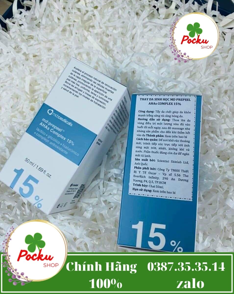 Dung dịch peel căng bóng trắng sáng da md ceuticals md prepeel ahas complex 15% 50ml