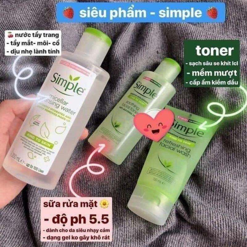 HÀNG CHÍNH HÃNG |[COMBO SIMPLE] Bộ 3 Nước Tẩy Trang, Sữa Rửa Mặt, Toner Simple