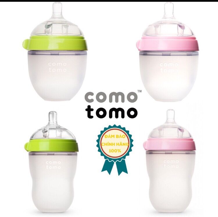 Bình sữa comotomo 150ml (xanh/hồng) siêu mềm ( tặng kèm tay cầm cho bình)