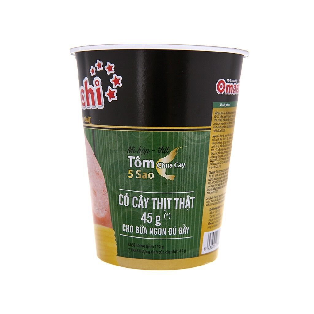5 LY Mì  Omachi tôm chua cay có cây thịt thật ly 112g