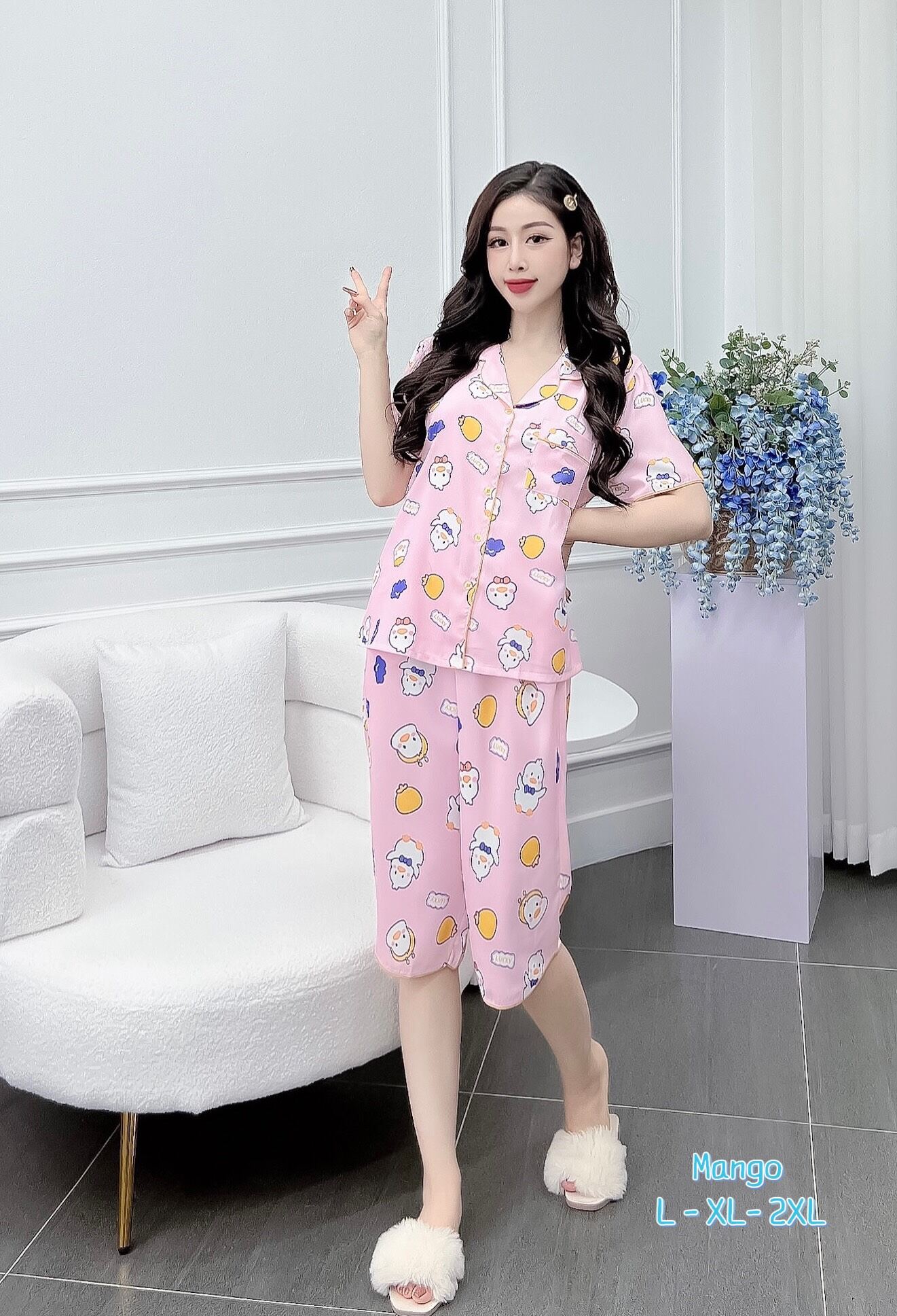 Đồ Bộ Nữ Lụa Mango Cao Cấp Quần Lửng Hàng Có Size