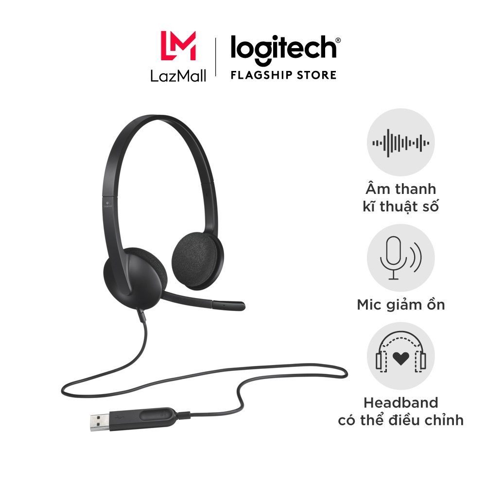 Tai nghe có dây Logitech H340 - Mic giảm ồn, điều khiển trên dây, âm thanh kỹ thuật số, đệm tai thoả