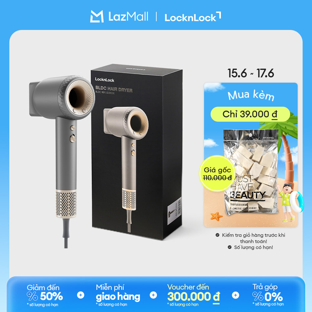 Máy sấy tóc ion âm LocknLock hair dryer đầu sấy từ 360 độ, chức năng tự làm sạch ENA316GRY