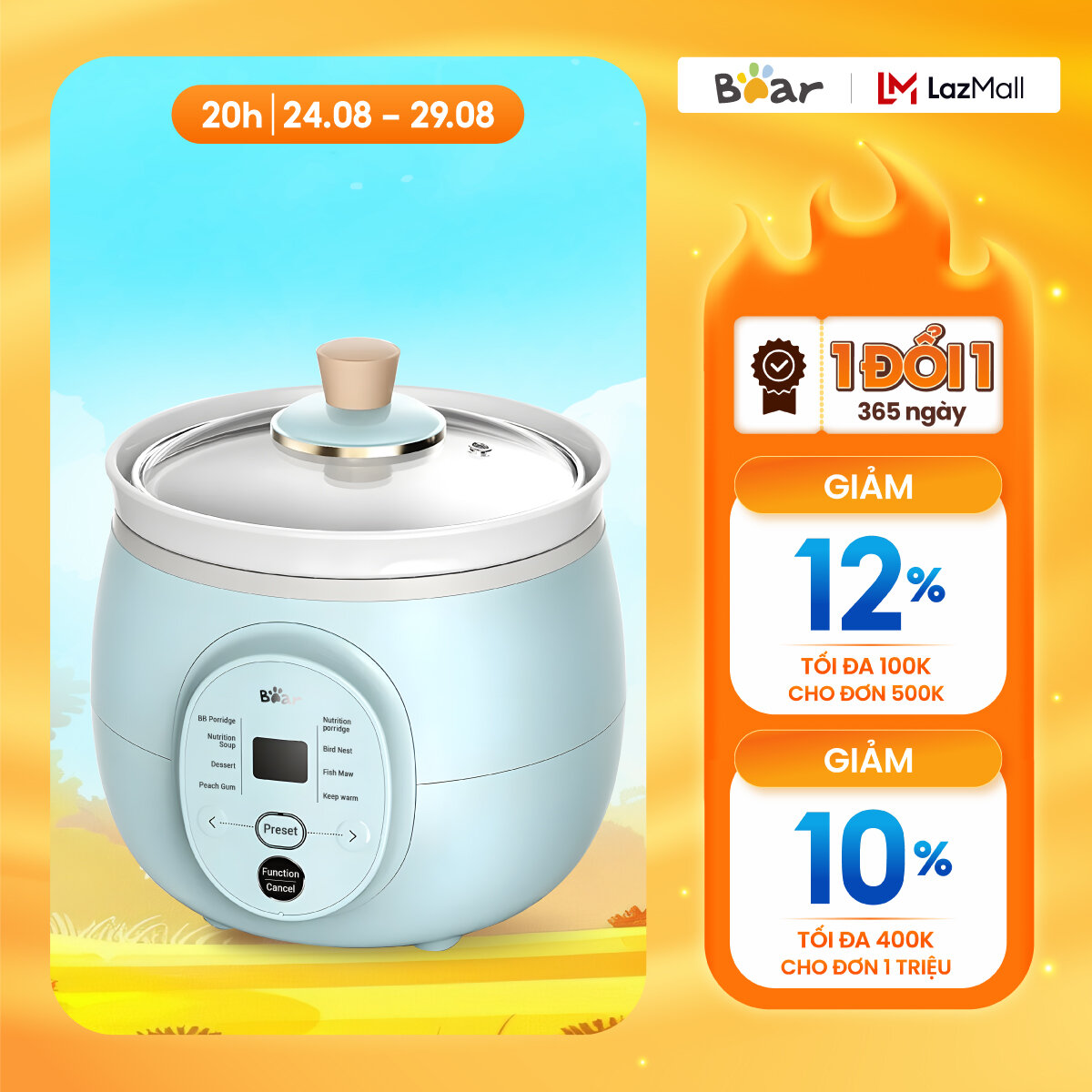 Nồi nấu chậm đa năng bear ddg-d20p1 2l - ninh hầm, nấu cháo, nấu súp - chính hãng, bảo hành 18 tháng