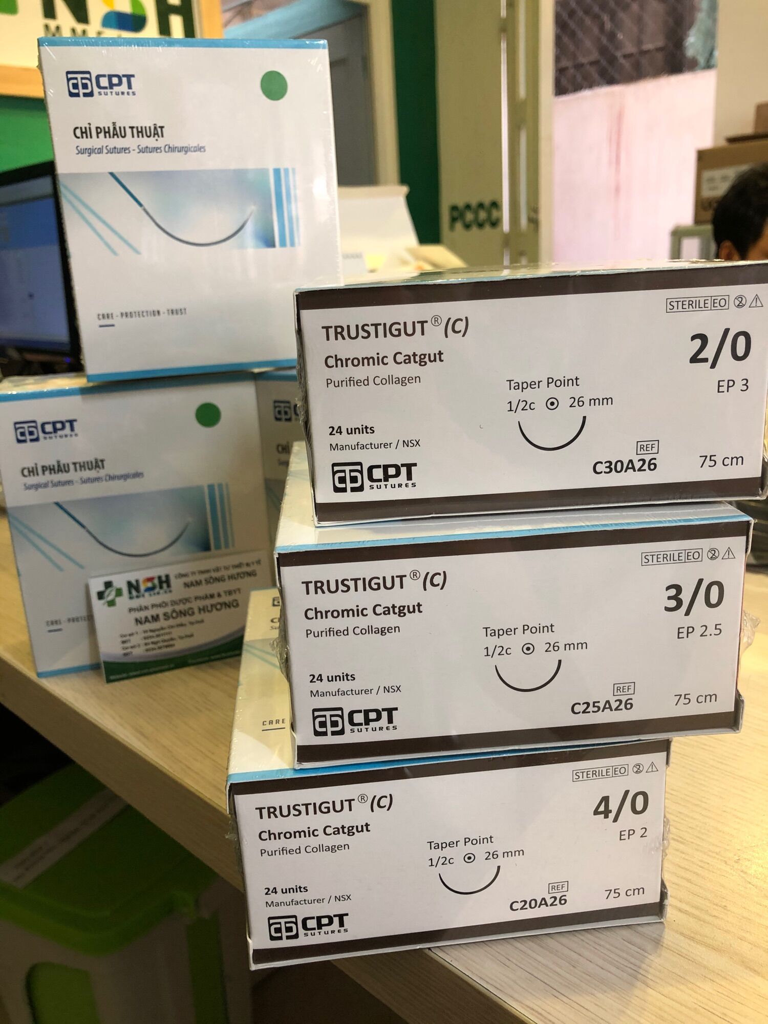❤ chỉ phẫu thuật cpt trustigut chromic catgut 5/0, chỉ khâu phẫu thuật tự tiêu trustigut c chromic catgut cpt số 5/0